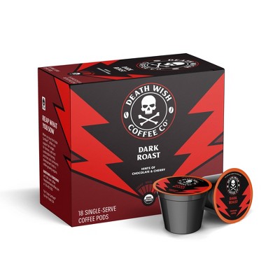 Death Wish Coffee Organic and Fair Trade Dark Roast Single-Serve Coffee Pods 18ct/7.9oz: Compatible With Keurig, Peruvian and Indian Varieties