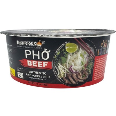 Pho, Beef, Pholicious Authentic Instant Pho , Vietnamese Rice Noodle Soup, 4 pack / 3.6 Ounce Bowls, Ramen Alternative & Fresh Ingredients