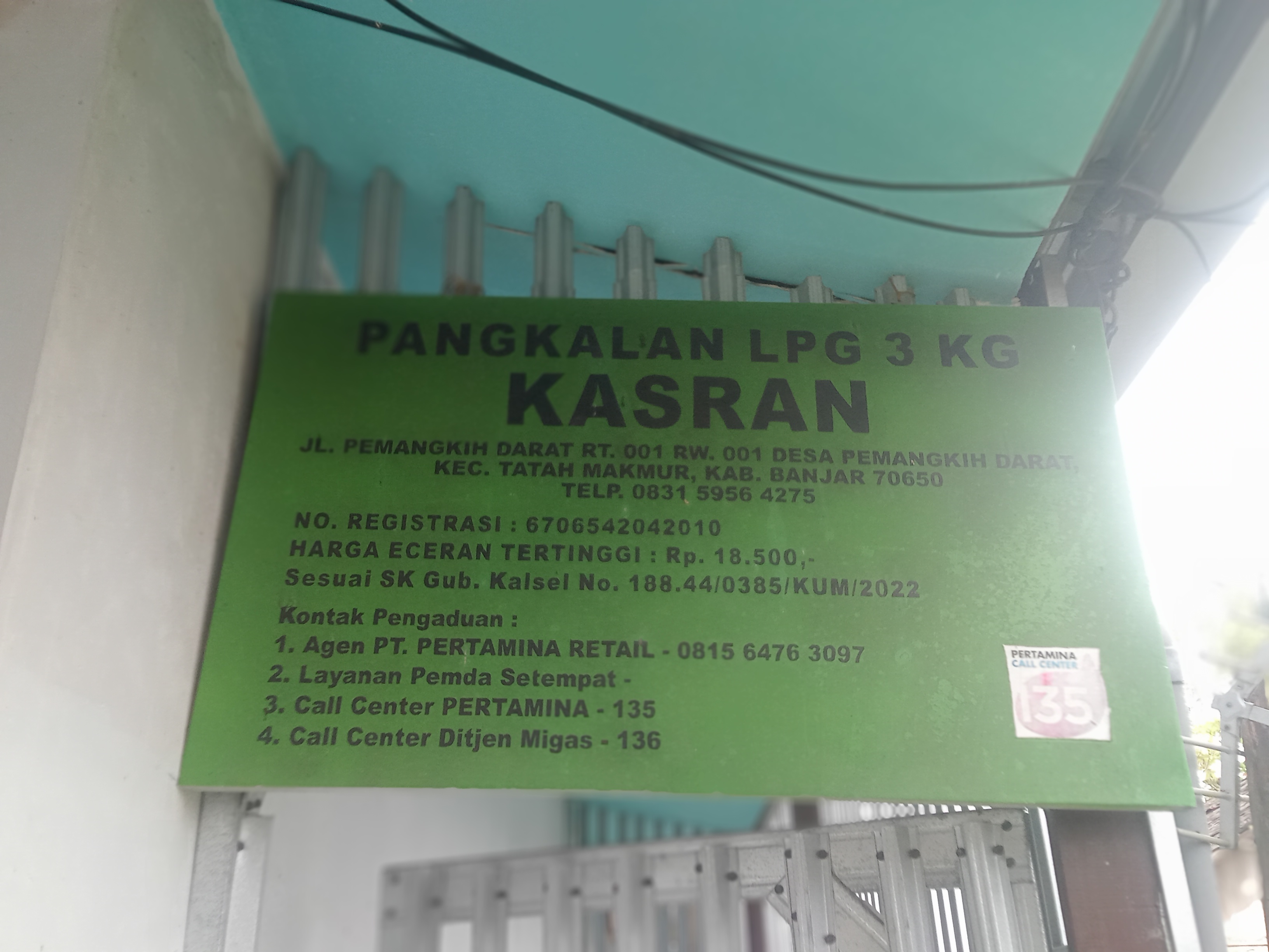 PANGKALAN GAS ELPIJI''KASRAN''MILIK BUMDES DESA PEMANGKIH DARAT