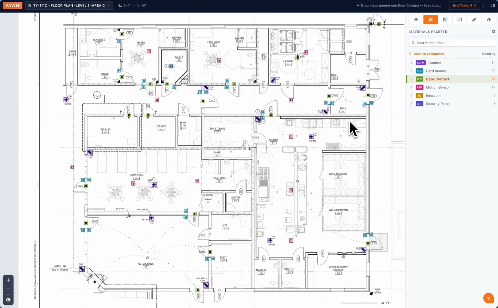 BADGER finding every matching security device on a floor plan from one boxed example