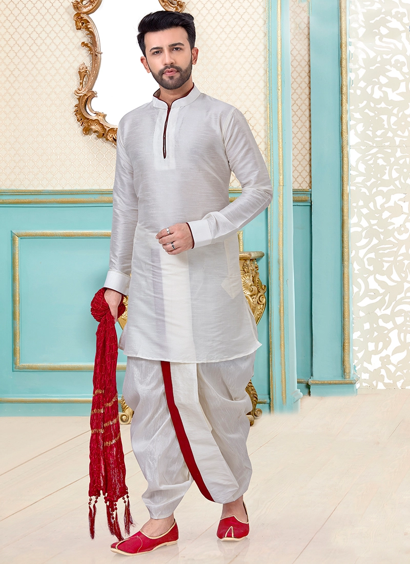 3b02f612 traditional wear white plain dhupion silk dhoti kurta rangbaaz18 1859