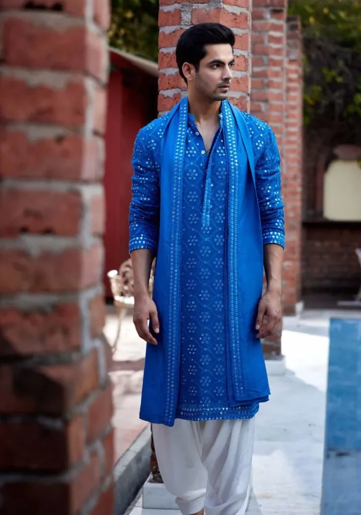 Mirrorwork Kurta with Denim Jeans for men