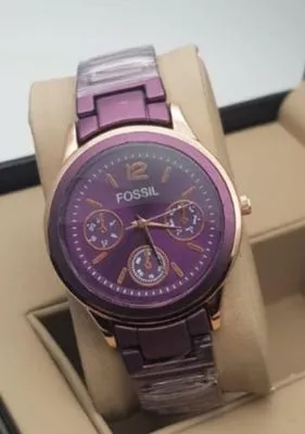 Fossil Round Design Purple Dial & Purple Strap Analog Watch - For Women