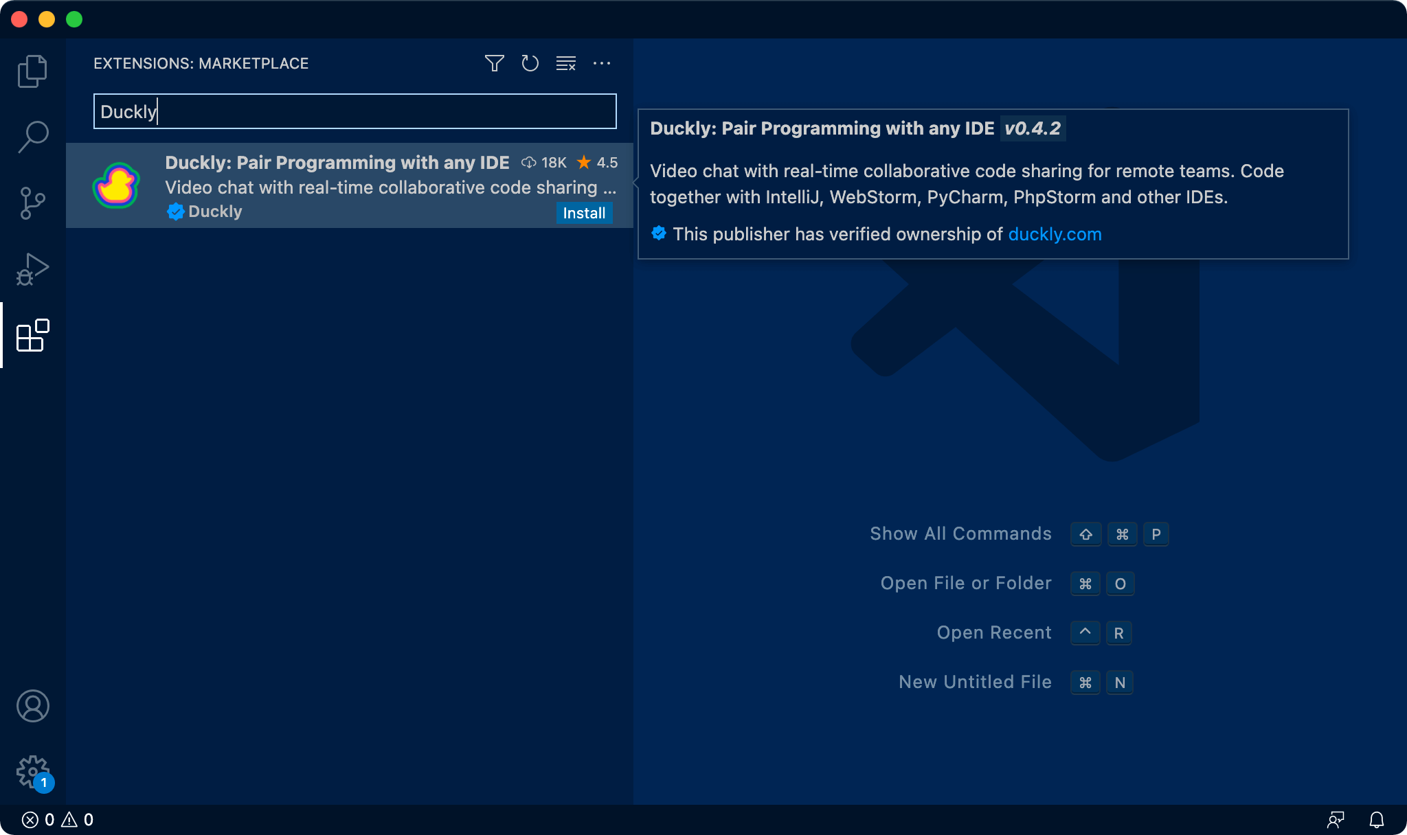 Search for Duckly on the VS Code marketplace