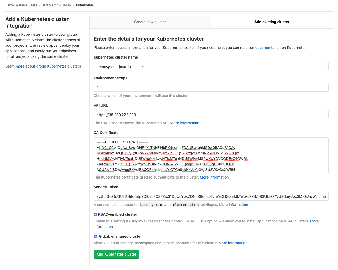 Cluster form example