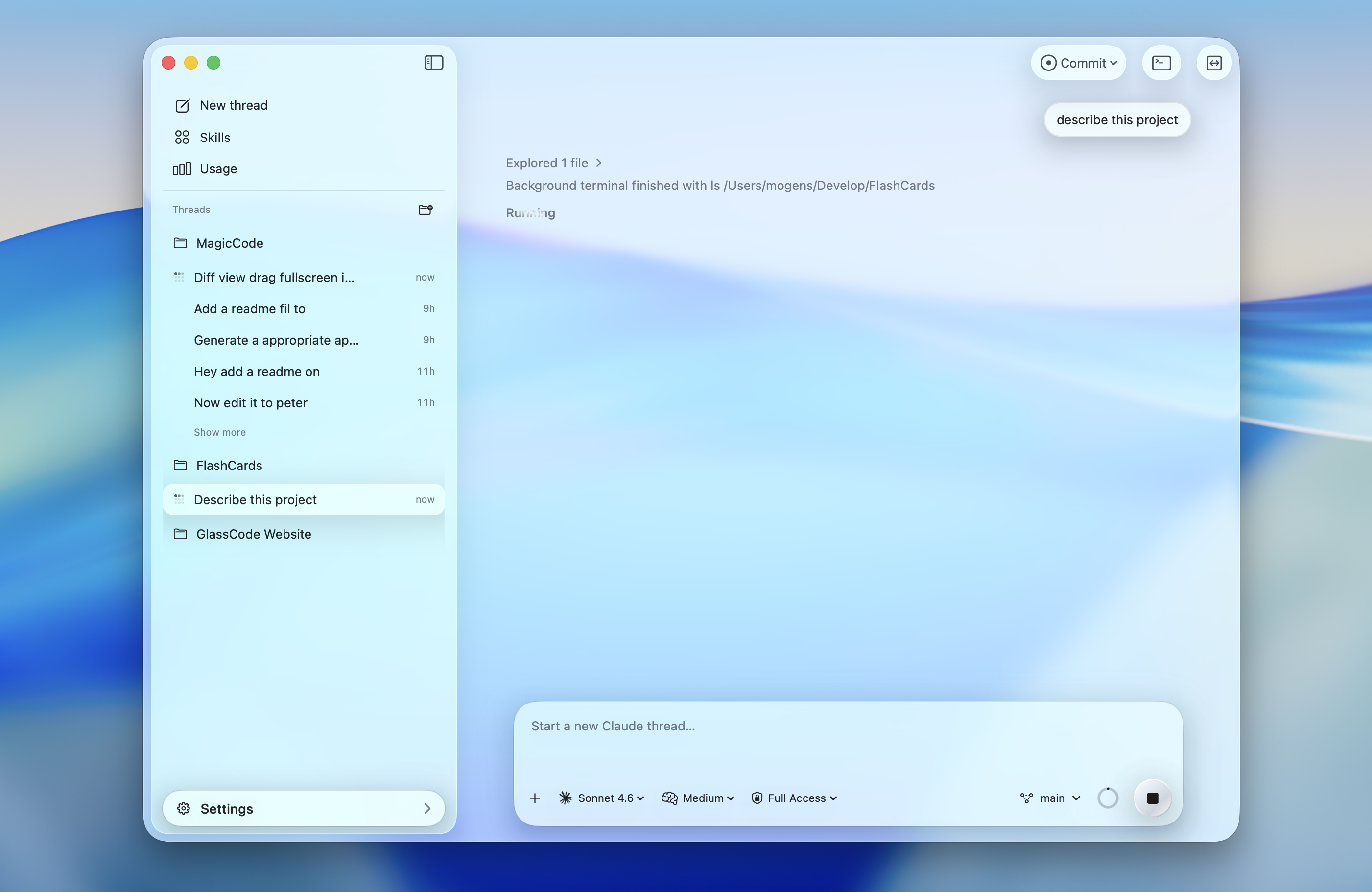 GlassCode multi-agent workflow screenshot