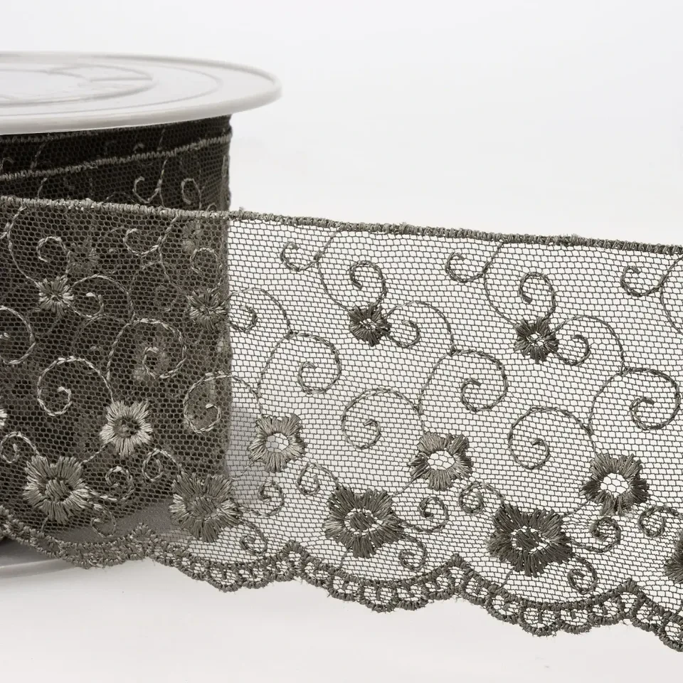 Broderie op tule - donkergrijs 38