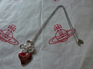  全新Vivienne Westwood銀色紅心吊飾Logo頸鏈  