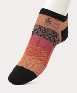  全新Vivienne Westwood橙黑色橫間Logo超短襪  