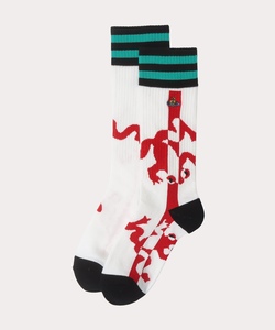 全新Vivienne Westwood白色直紋圖案Logo中長襪  