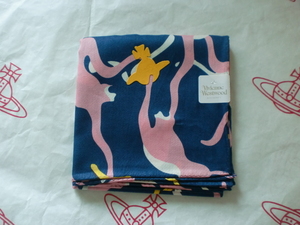  全新Vivienne Westwood深藍色粉紅猴子Logo手巾  