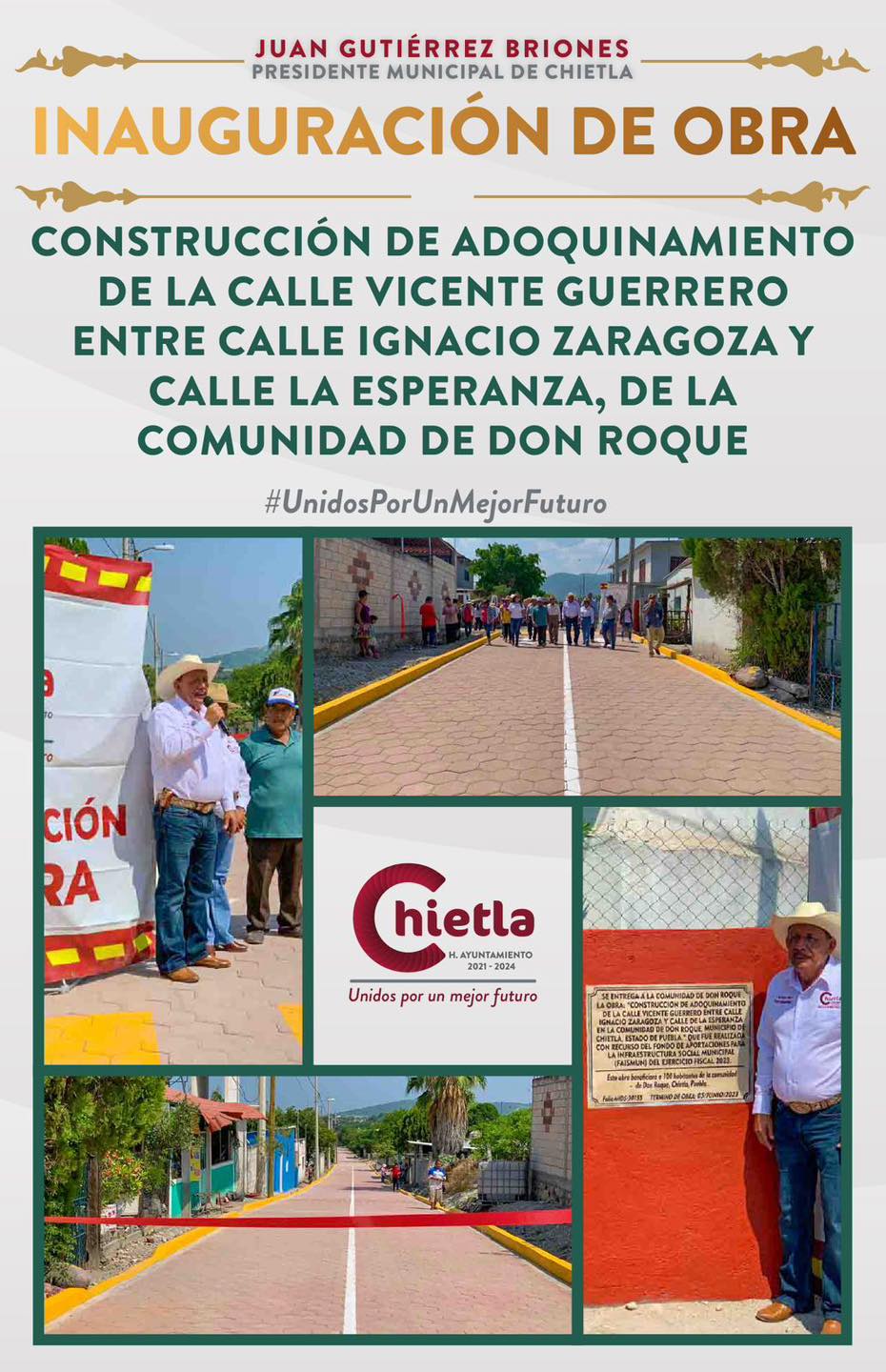 Inauguración de obra "Adoquinamiento de Calle Vicente Guerreo"