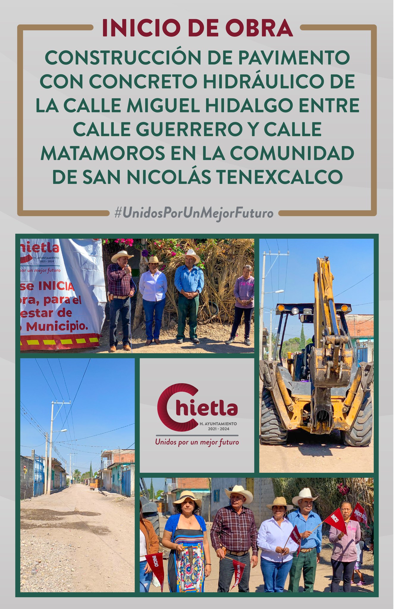 Inicio de obra "Construcción de Pavimento Concreto Hidráulico en San Nicolas Tenaxcalco"