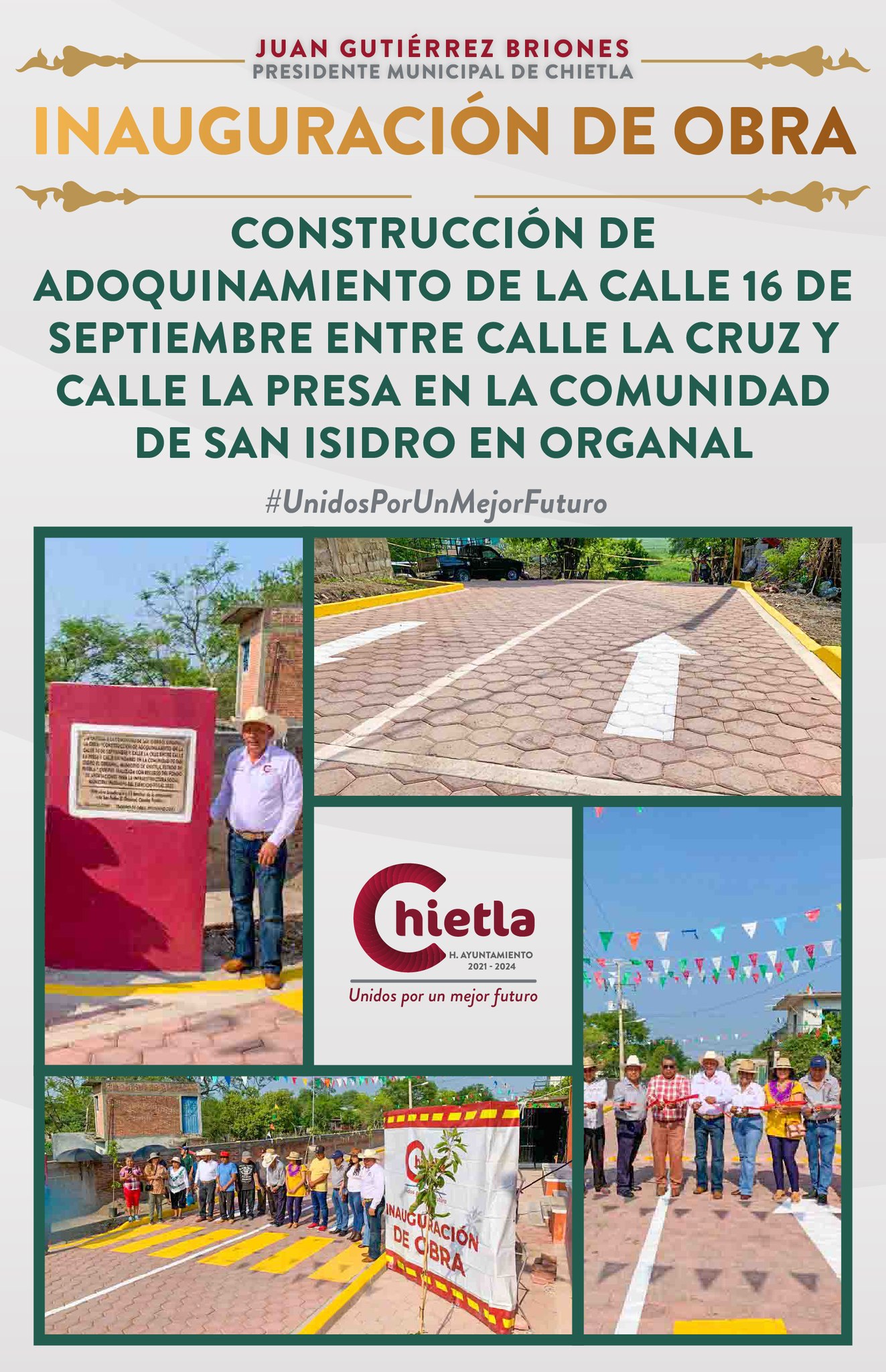 Inauguración de "Adoquinamiento de Calle 16 de Septiembre y Calle de La Cruz"