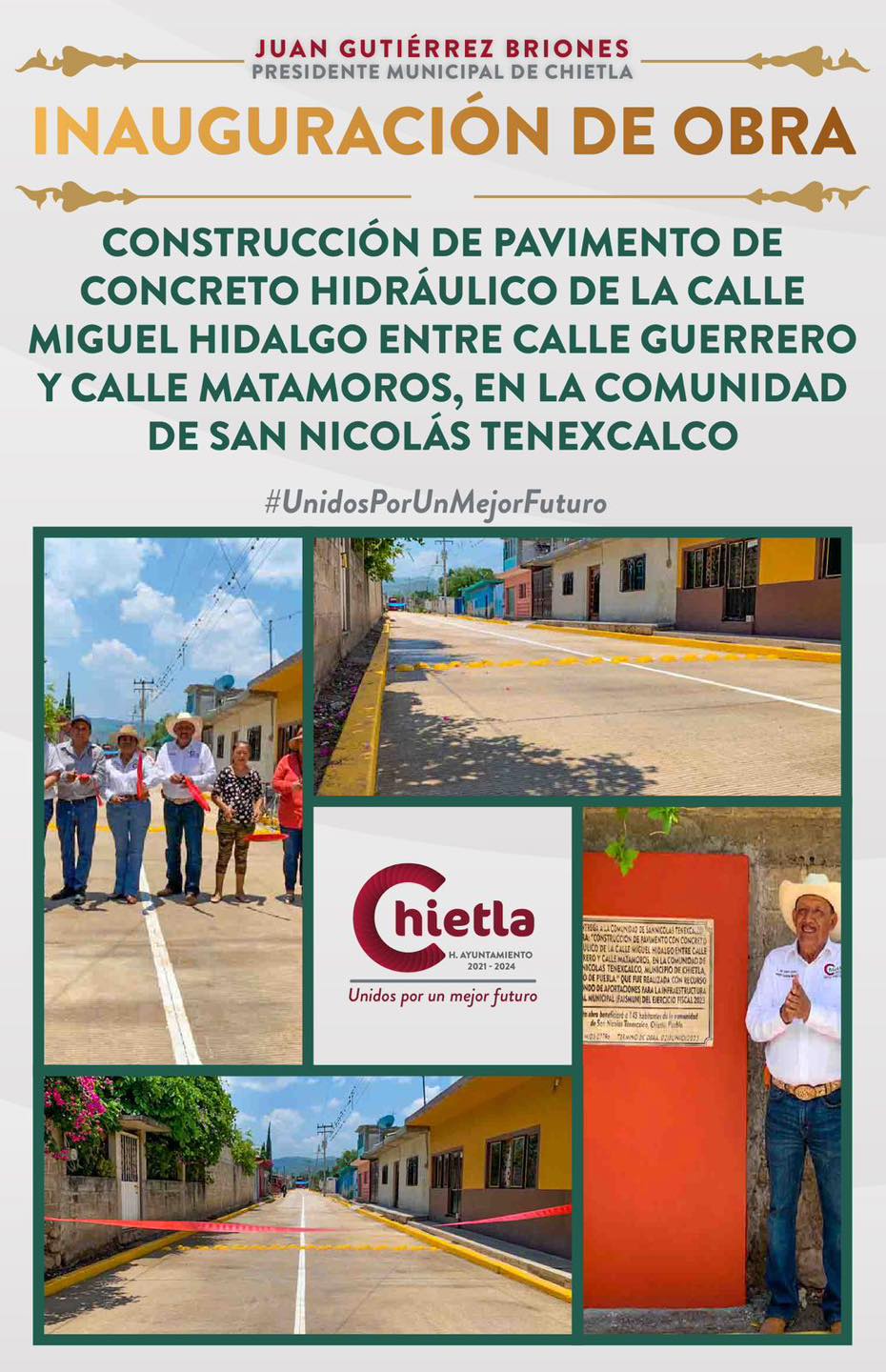 Inauguración de obra "Construcción de Pavimento  de Calle Miguel Hidalgo"