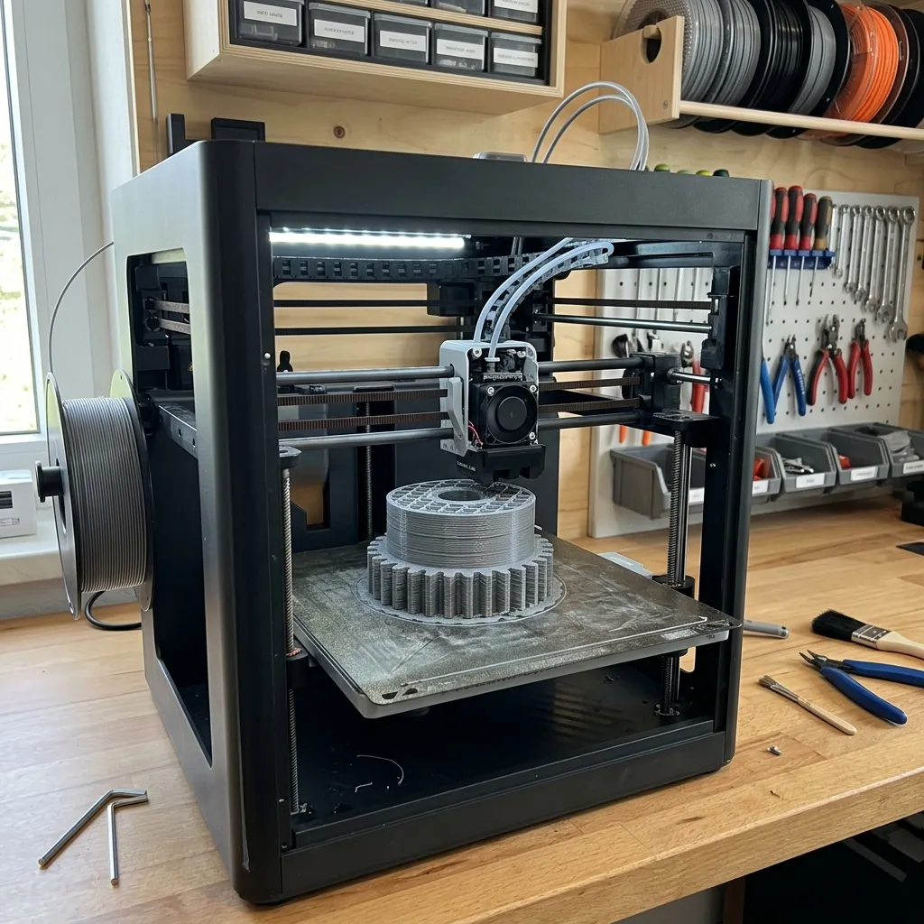 Máy in 3D FDM đang gia công chi tiết cơ khí bằng nhựa PLA tại xưởng GN3D Studio