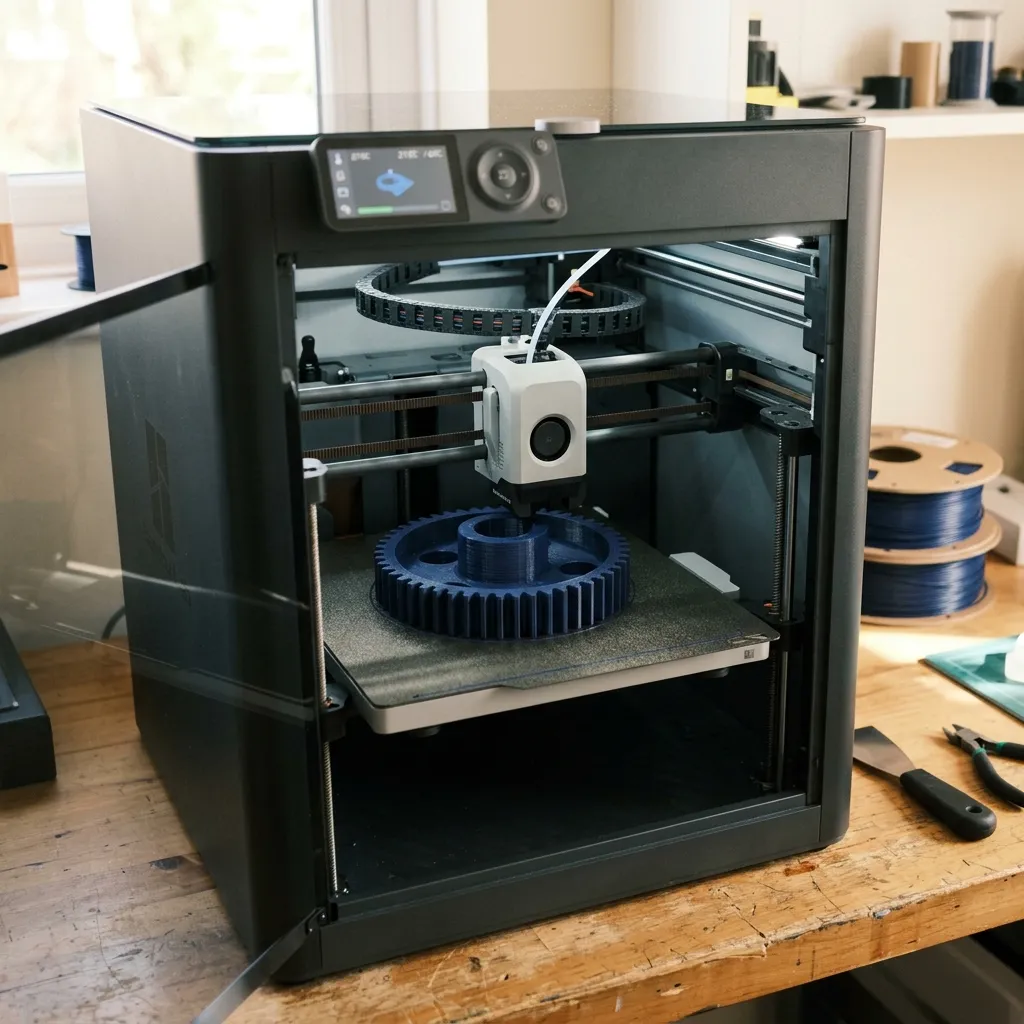In 3D FDM: Máy in 3D công nghiệp đang gia công bánh răng cơ khí tại xưởng gia công