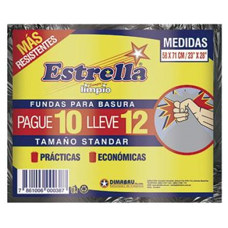 FUNDA BASURA NEGRA ESTRELLA 58X71CM 12UD