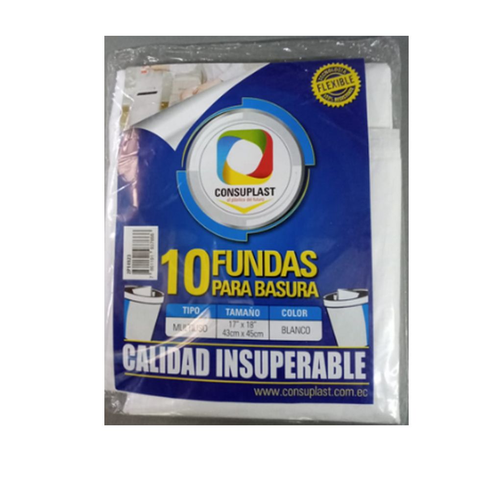FUNDA HDPE ECO.BASURA BLANCA 43X45X15UM (SET 10U)