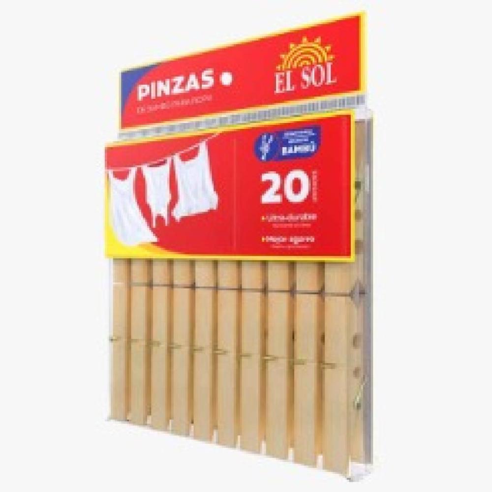 PINZAS DE MADERA EL SOL X 20 UNIDADES