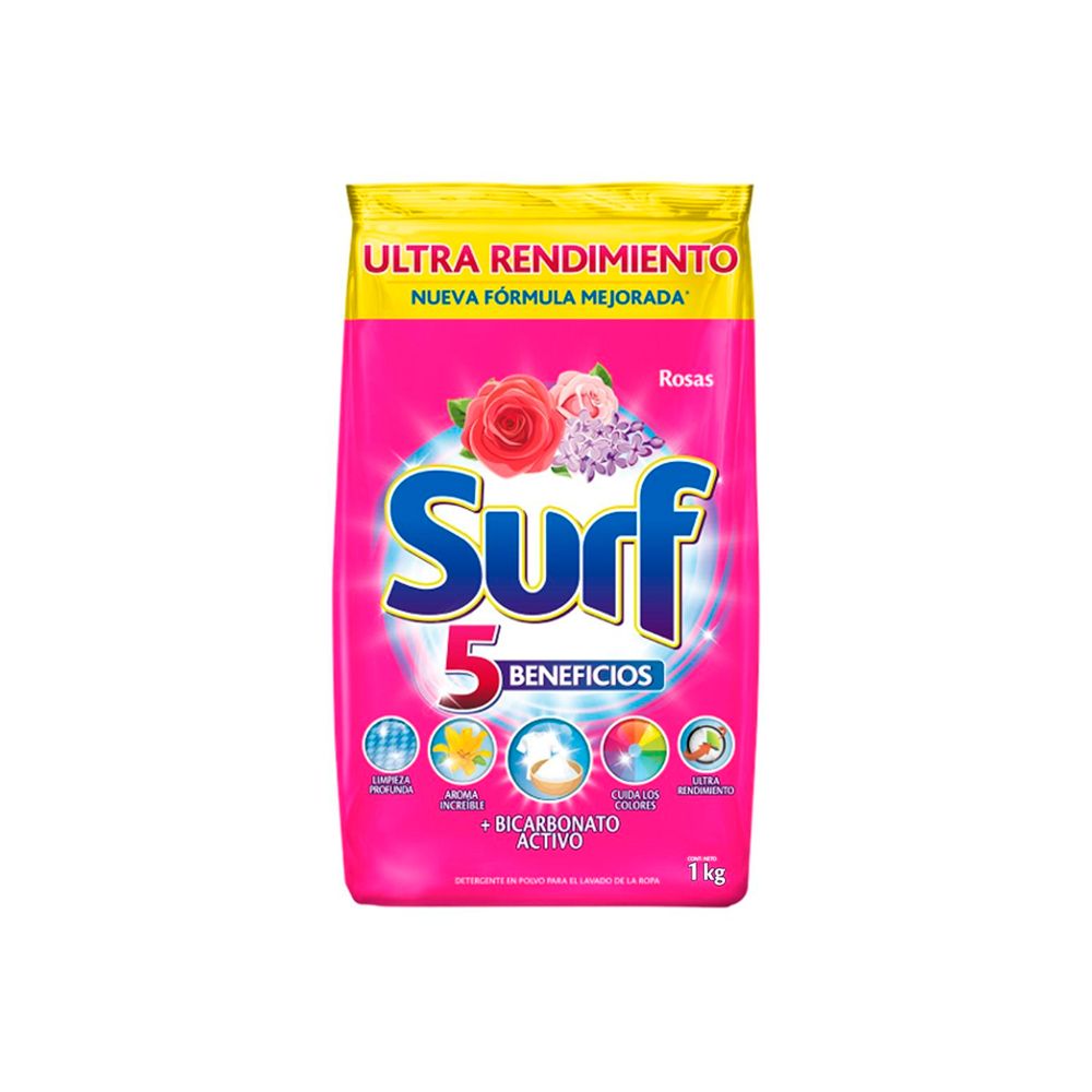 DETERGENTE EN POLVO ROSAS LILAS SURF 1KG