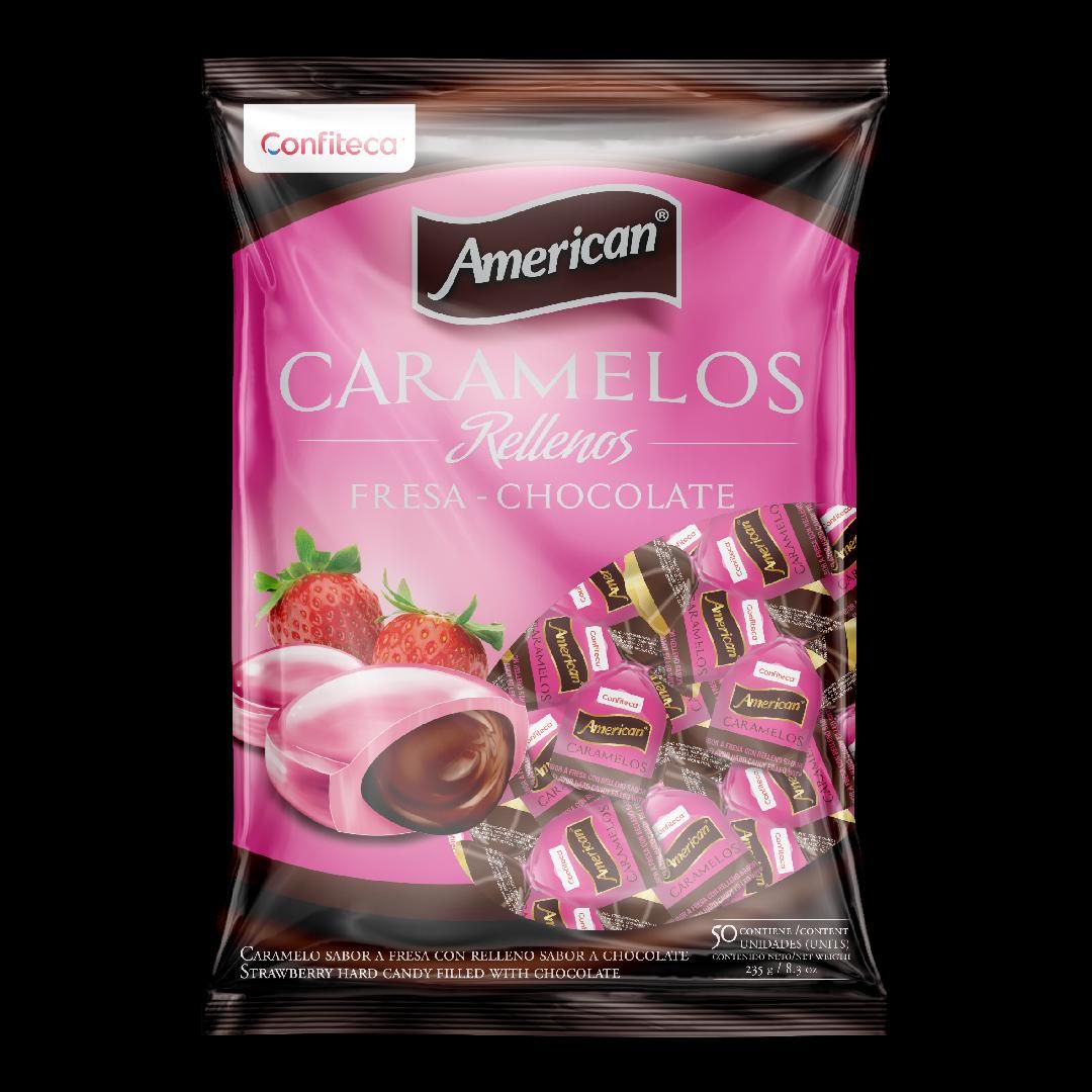CARAMELO AMERICAN RELLENOS FRESA CHOCOLA