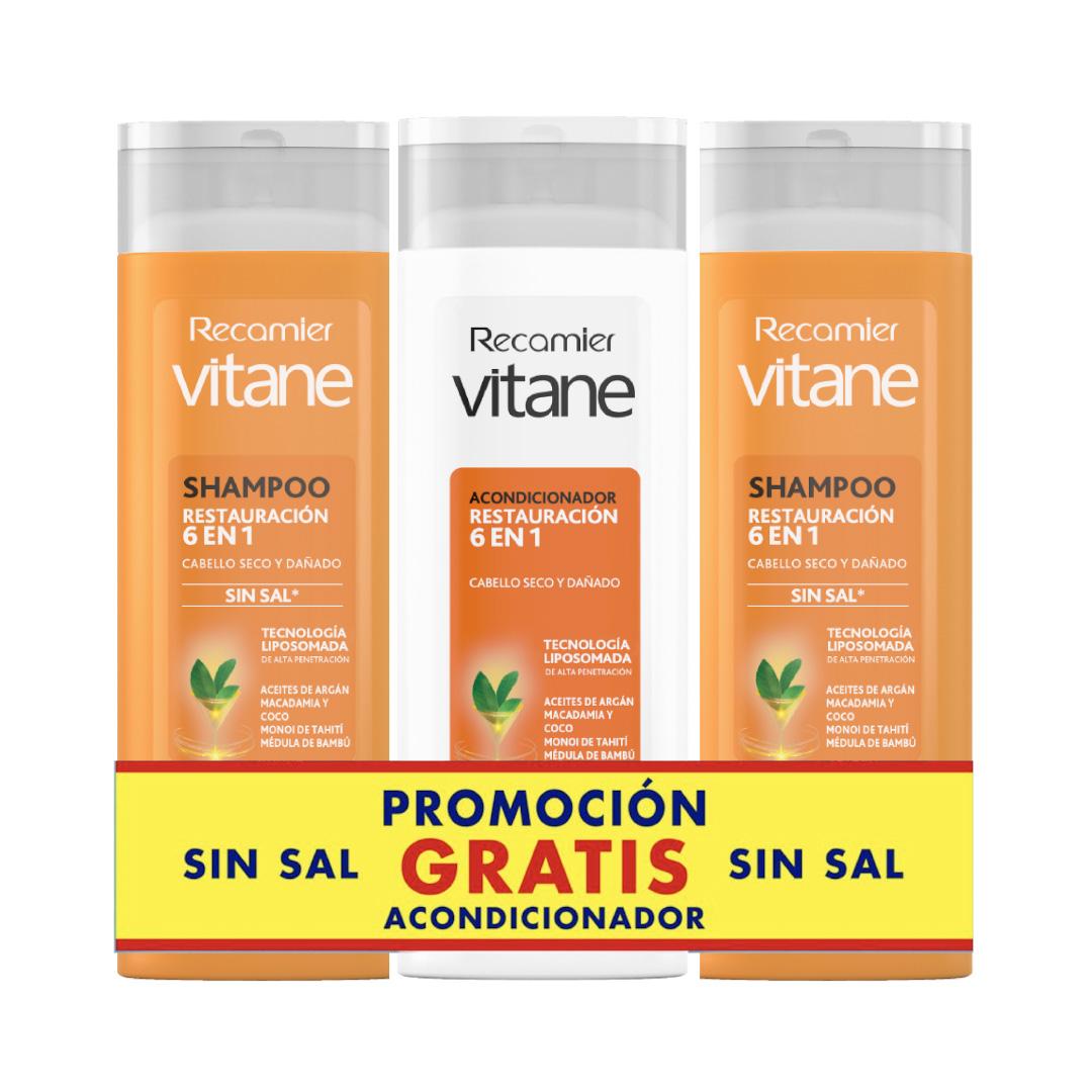TRIPACK PACK 2 SHAMPOO VITANE RESTAURA 6 EN 1 400ML GRATIS