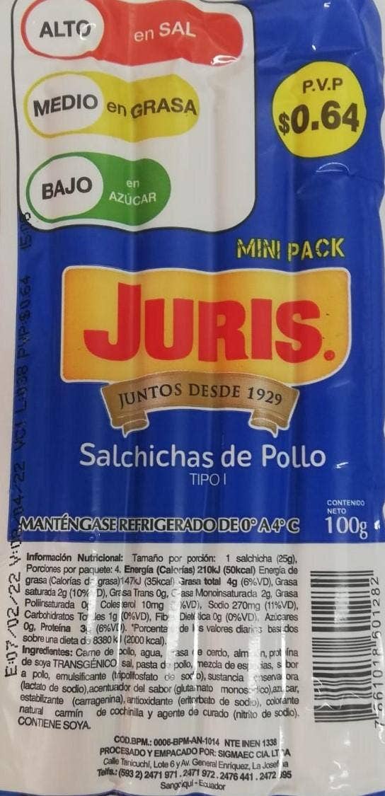 JU SALCHICHAS DE POLLO MINI PACK 100G
