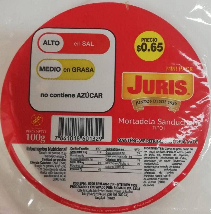 JU MORTADELA SANDUCHERA MINI PACK 100G