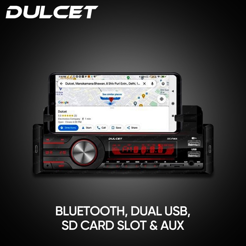 DULCET DC-F90X 1-Din Mp3 Car Stereo Player With In-Built Smartphone Holder, Hands-Free Calling (Black, 220W)