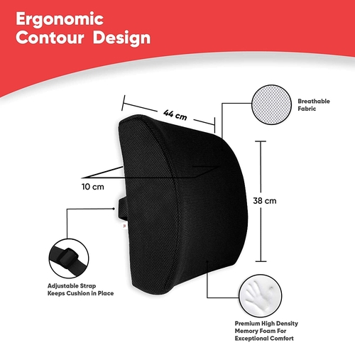 Godryft Orthopaedic Lumbar Backrest Memory Foam Support Cushion - Black (Rectangular)_4