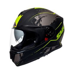 SMK Twister Wraith GL264 Full Face Helmet With PinLock Ready Dual Visor System (Gloss Black Grey Yellow)