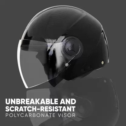 GoMechanic Anymal Series- Beetle Open Face with Clear Visor Motorsports Helmet (Black)_2