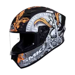 SMK Stellar Samurai MA276 Full Face ECE Certified Helmet with PinLock Anti Fog Dual Visor System Size L (Black Grey Orange Matt )