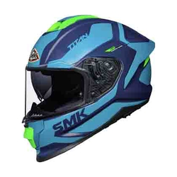 SMK Titan Arok MA558 Full Face ECE Certified Helmet with PinLock Anti Fog Dual Visor System Size L (Blue Green Matt )