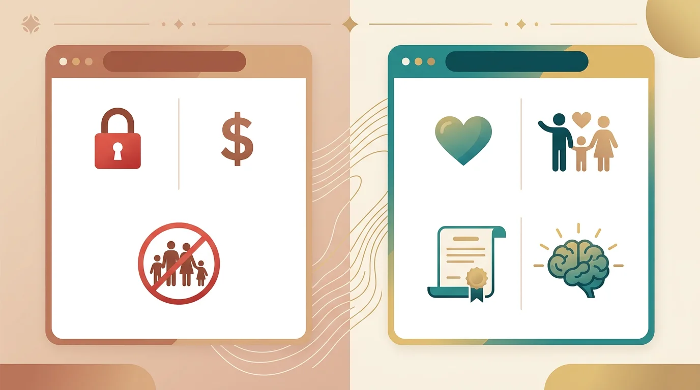 Checklist infographic showing red flags and green flags when choosing programs for troubled teens