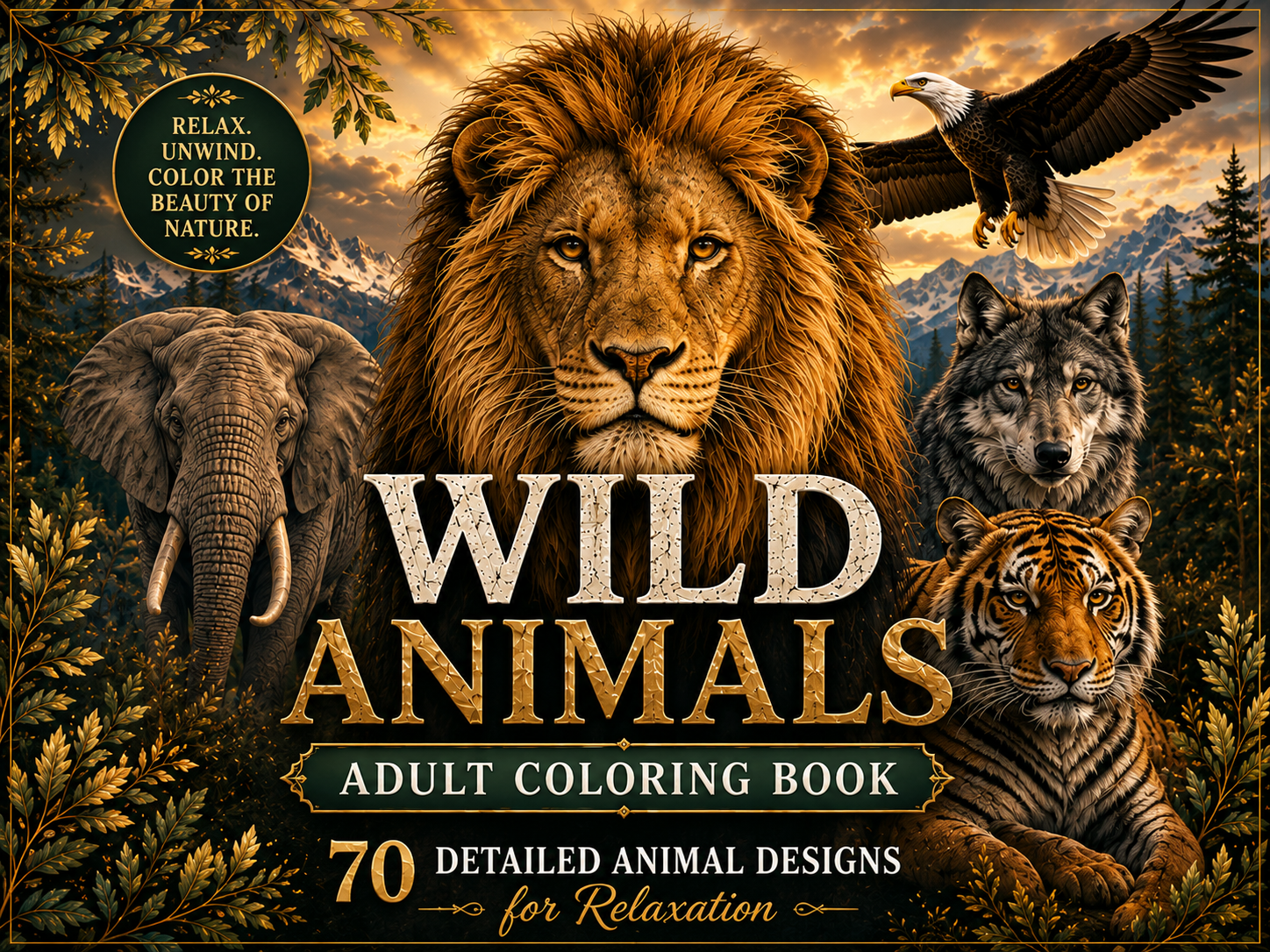 Animale sălbatice – Carte de colorat pentru adulți