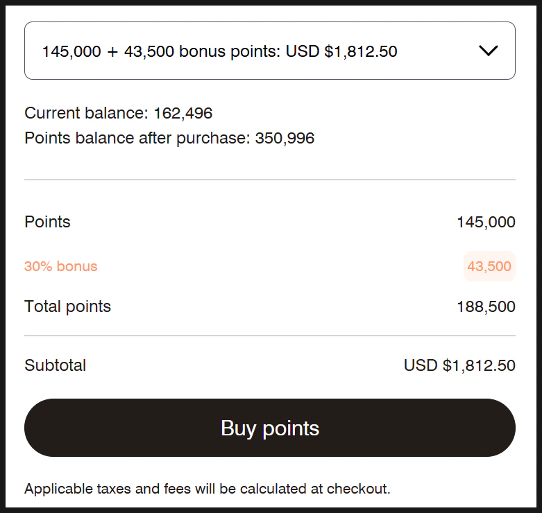 Point purchase calculation
