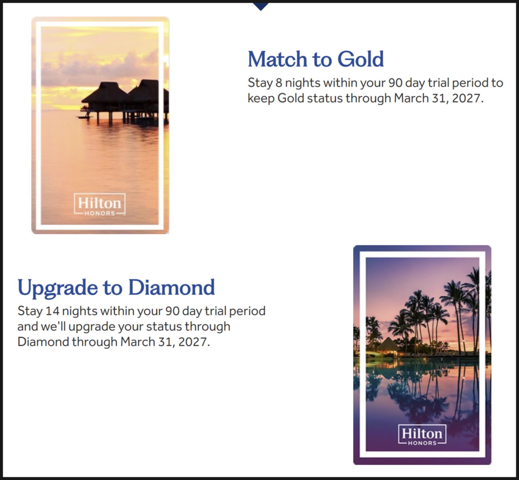 Summary graphic of Hilton 2025 Status Match Fast Track benefits and requirements