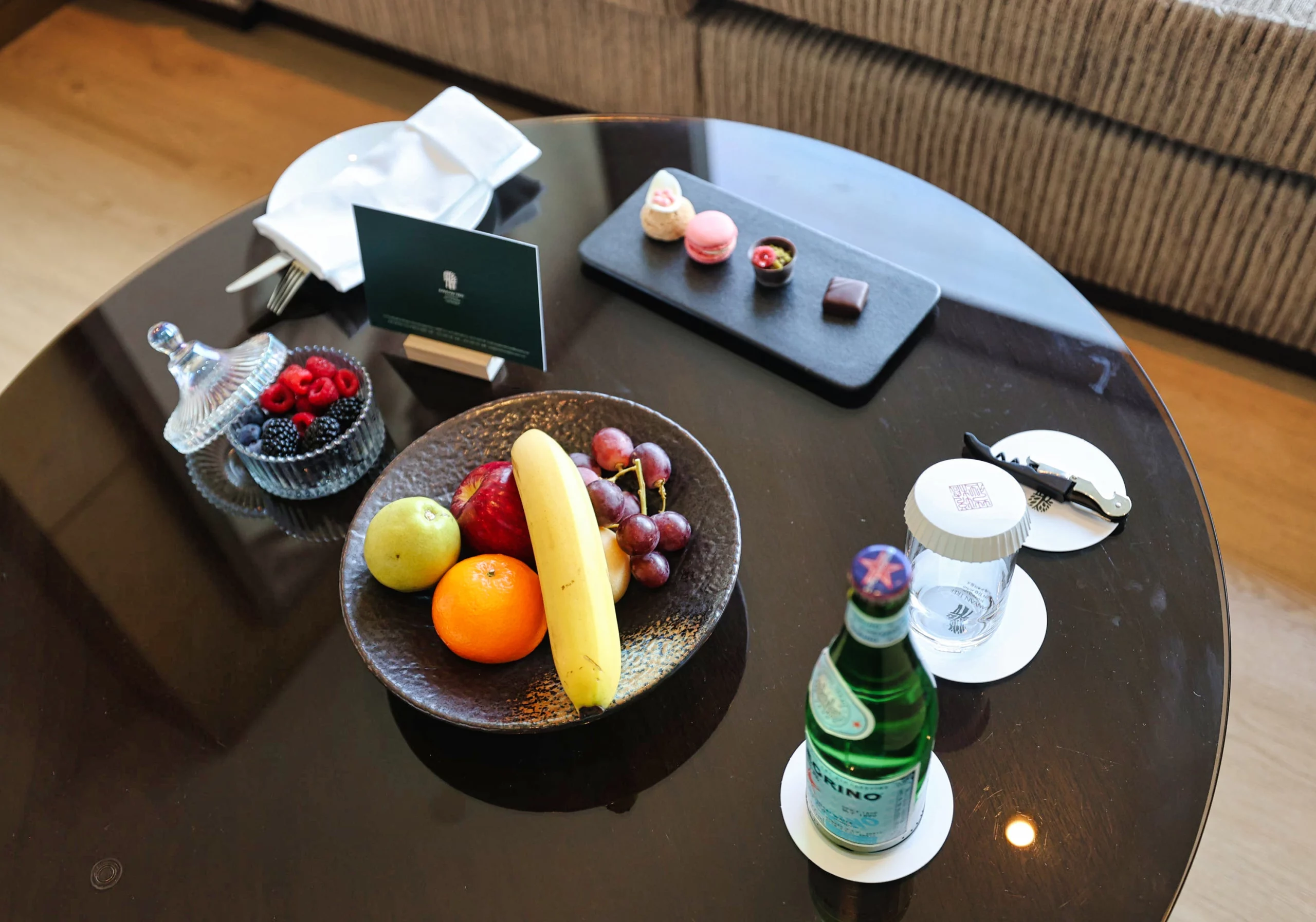 Complimentary treats for guests in the hotel room