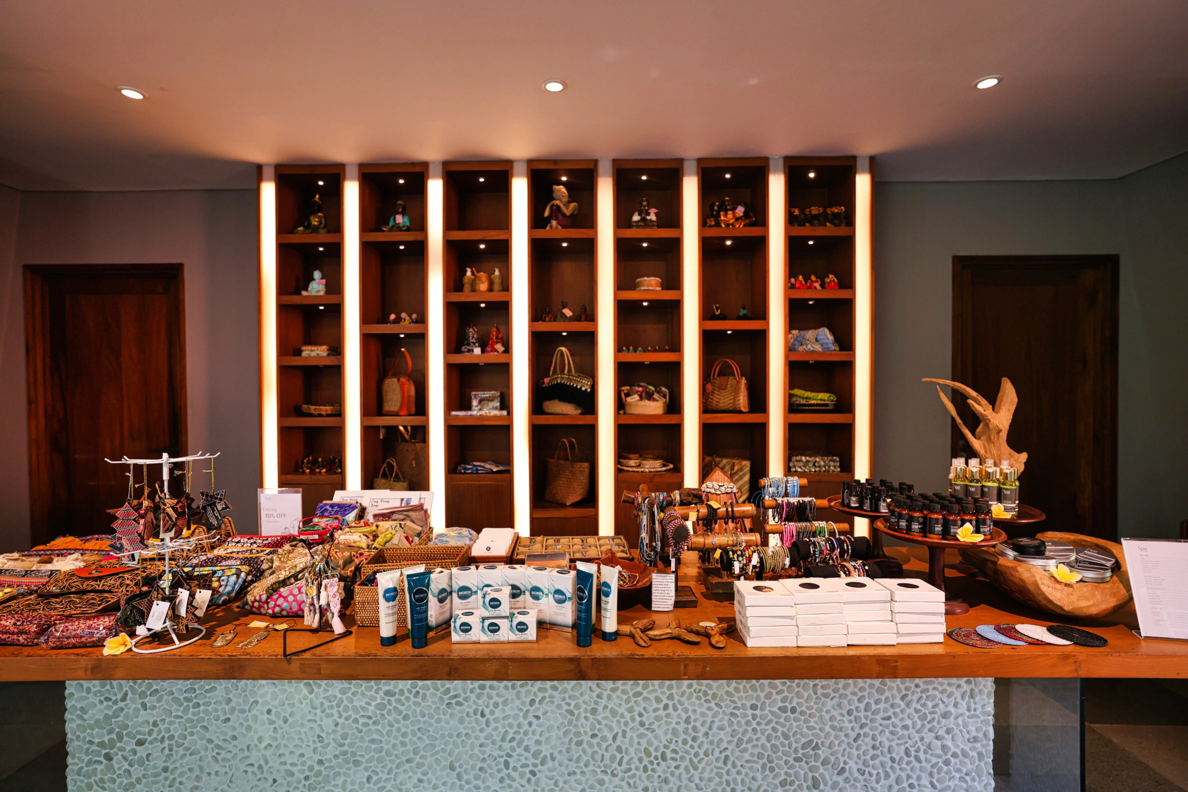 Spa boutique at Maya Sanur with products and souvenirs