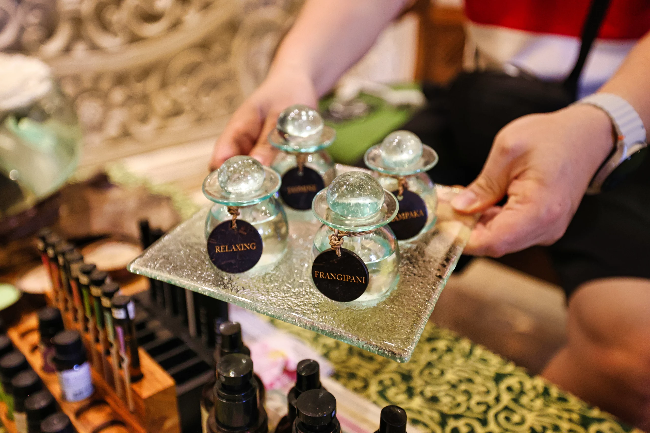Aroma oil selection at Champaka Spa