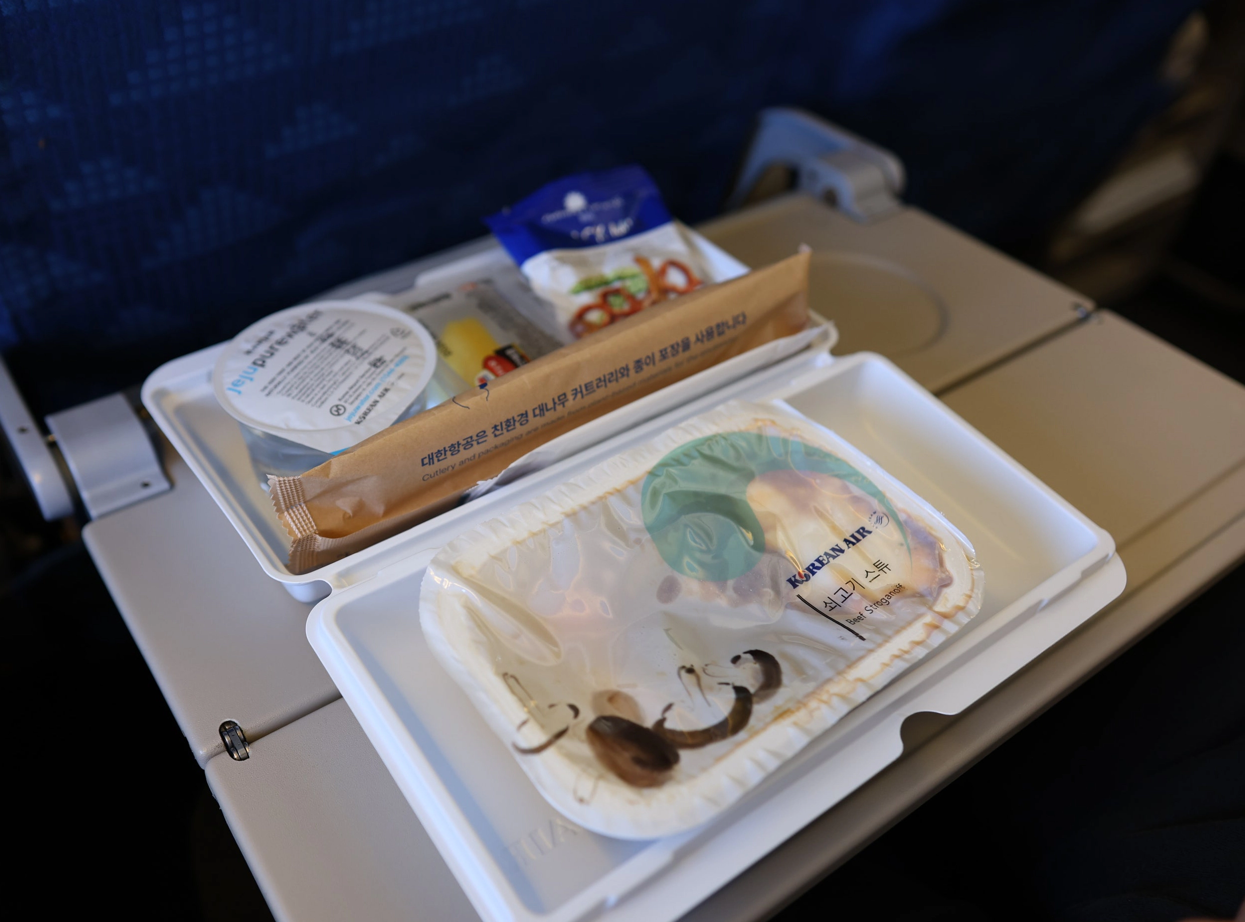Korean Air meal tray close-up