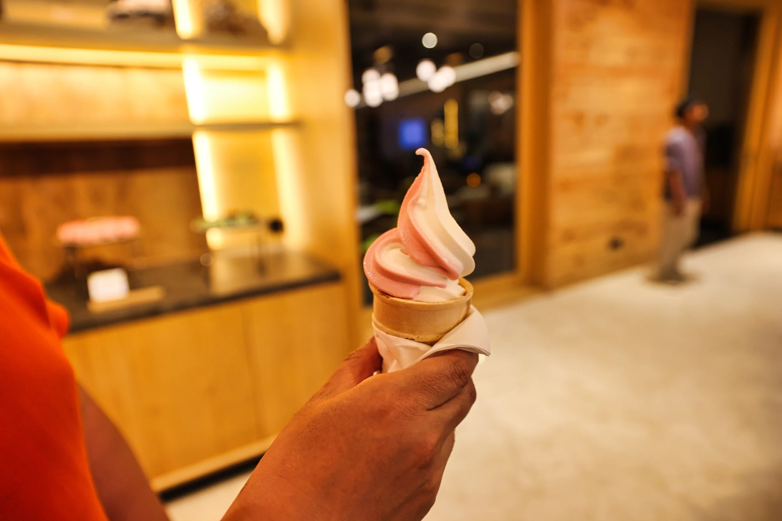 Soft-serve ice cream machine at restaurant entrance