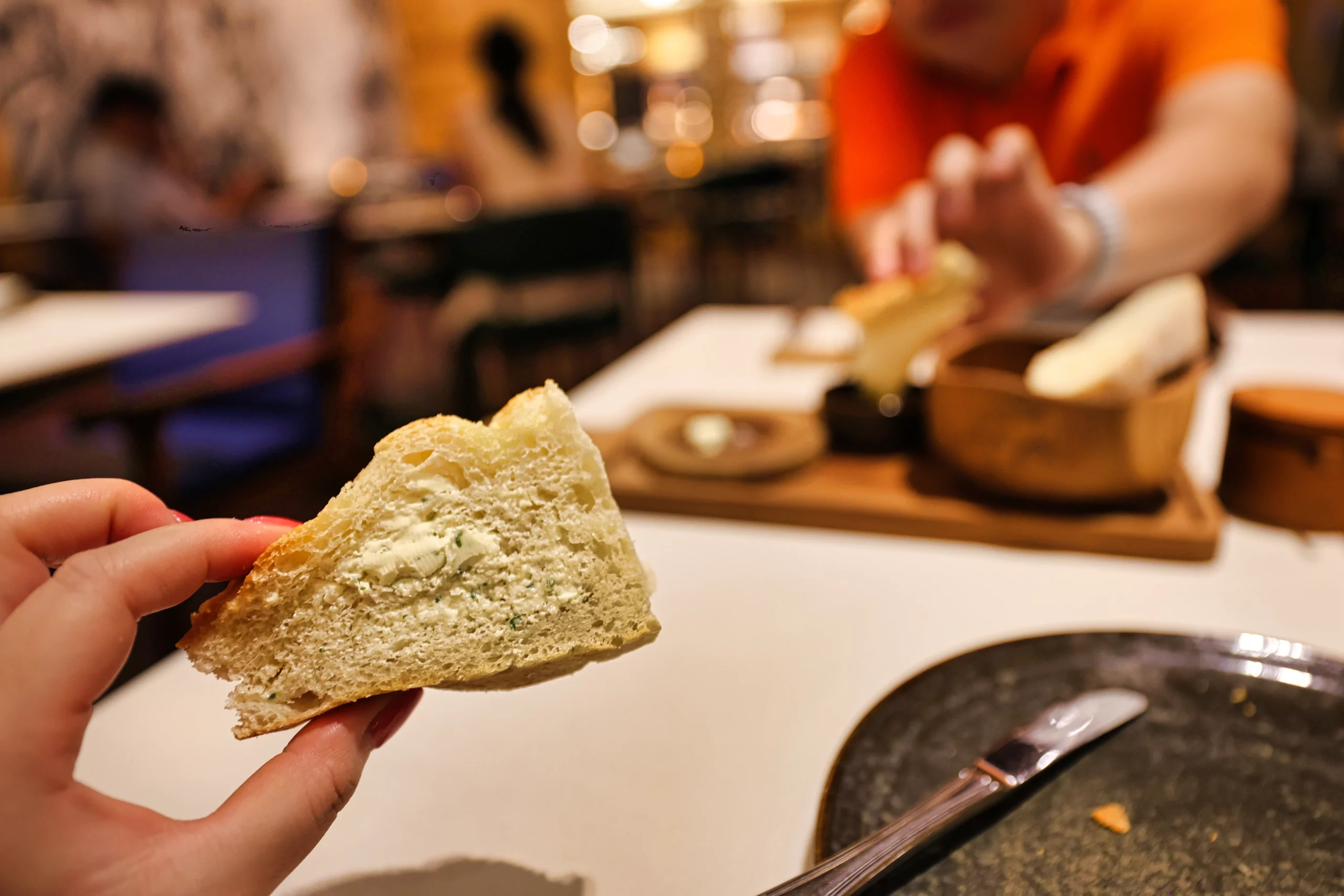 Warm bread with herb butter at Seminyak Meat Shop