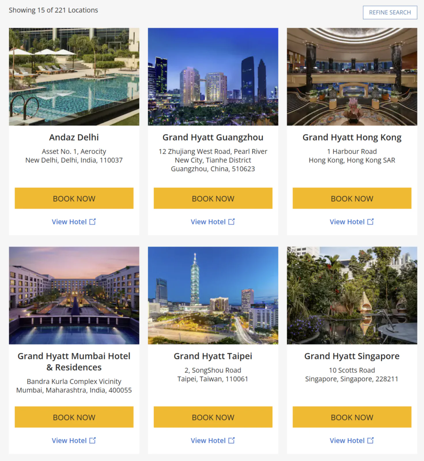 List of participating hotels