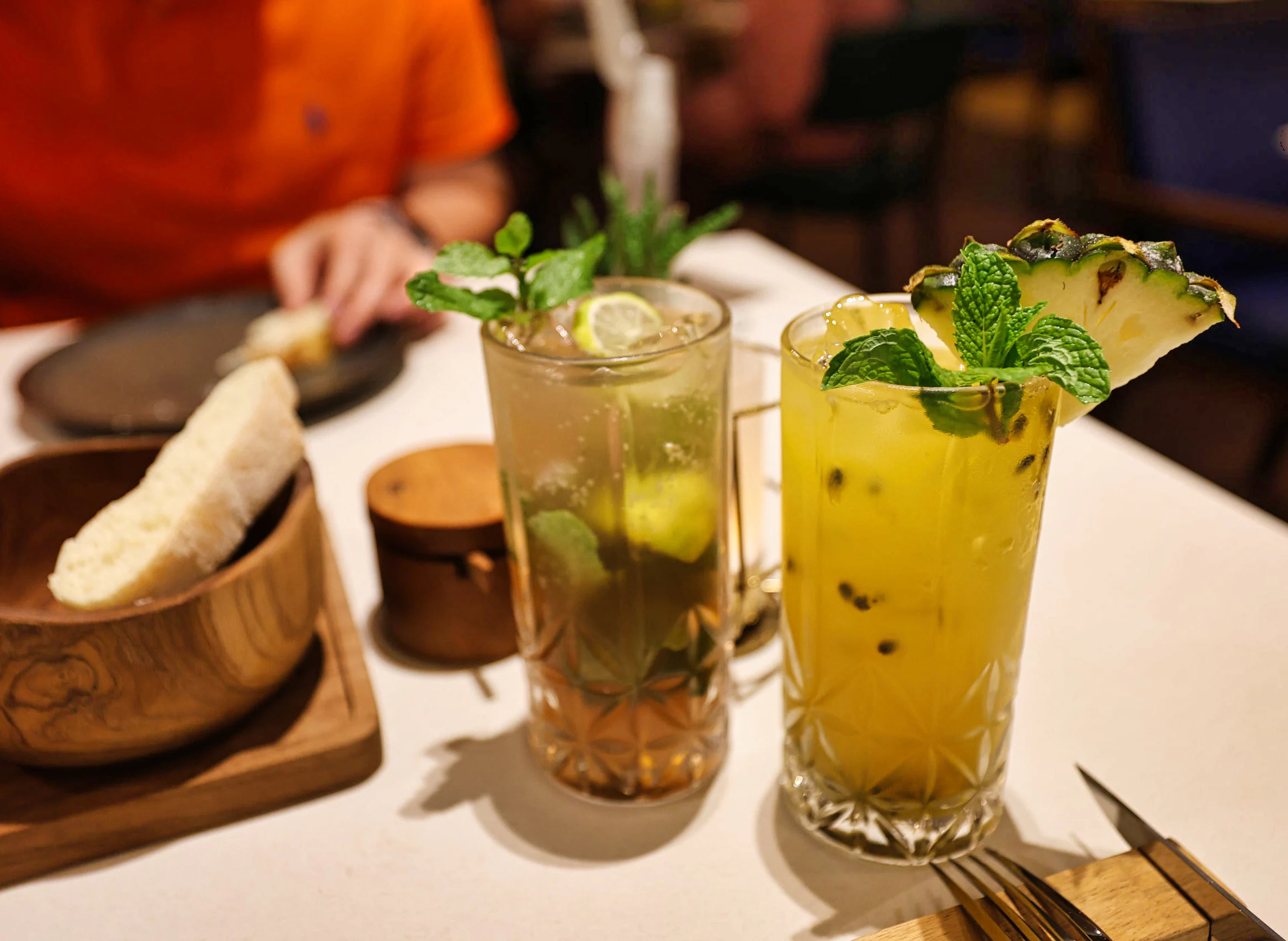 Colorful mocktail drinks in cocktail glasses