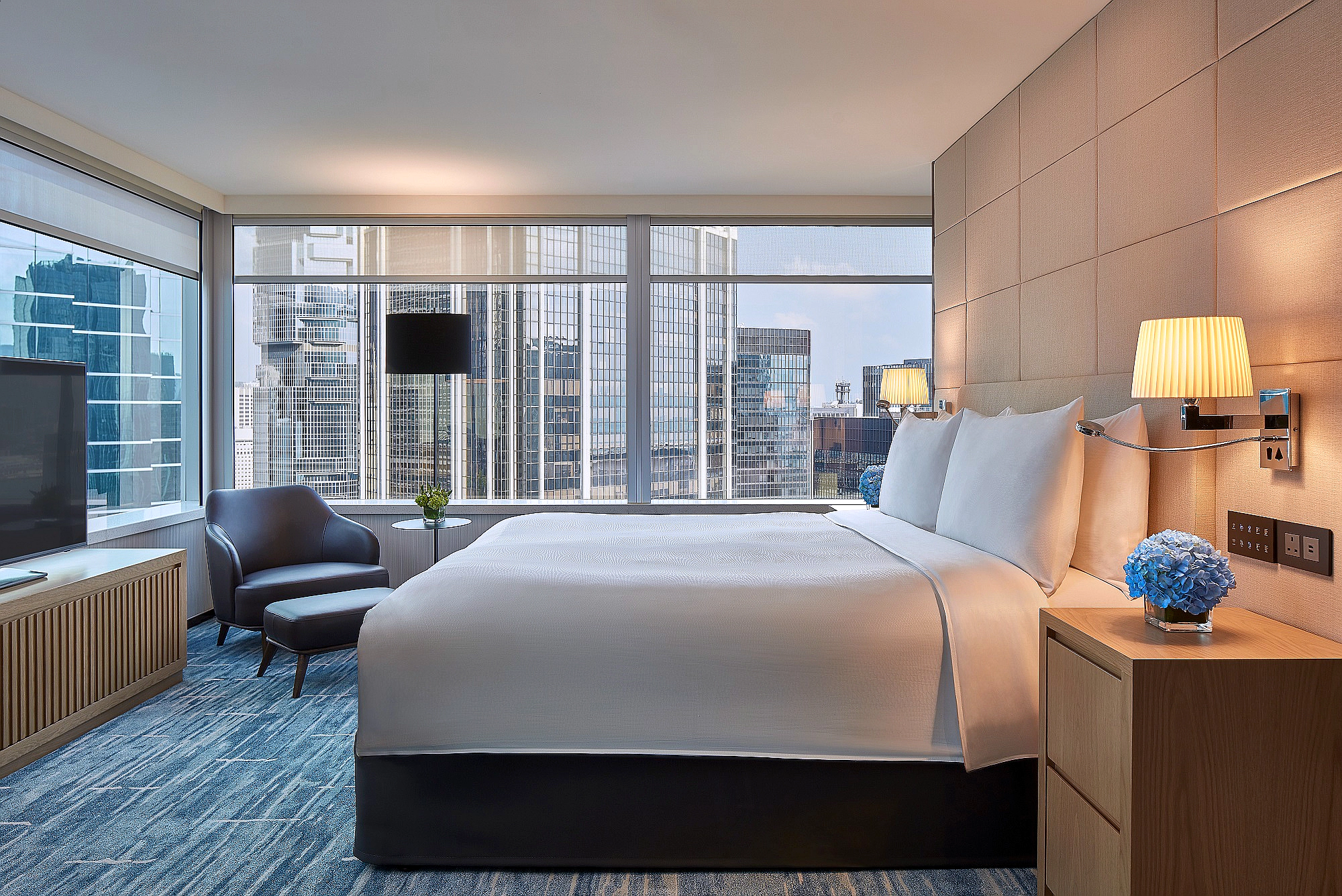 JW Marriott guest room with harbor view