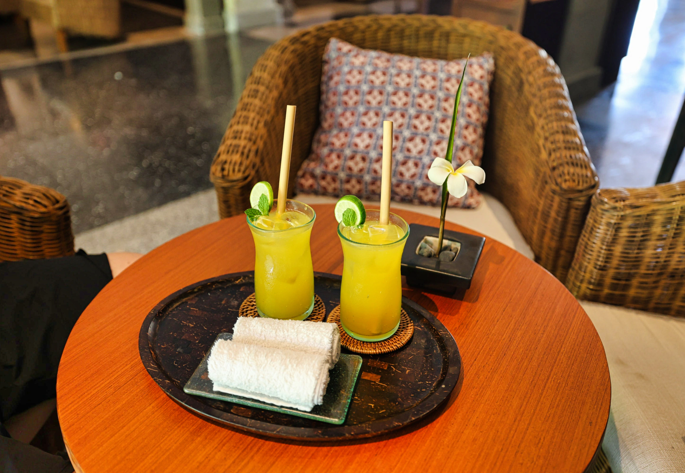 Welcome drink served at resort reception
