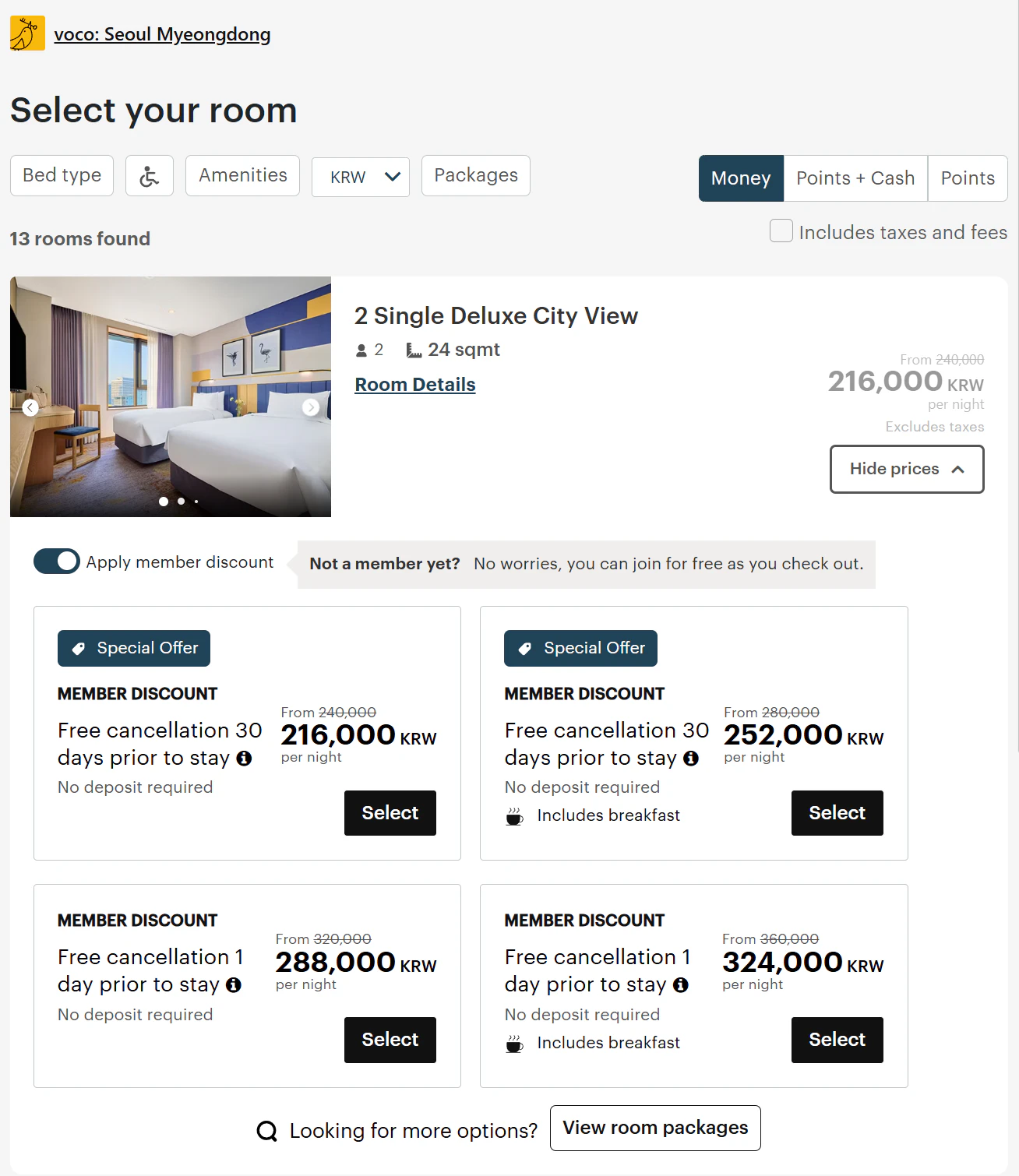 Example of booking Advance Saver rate in Seoul
